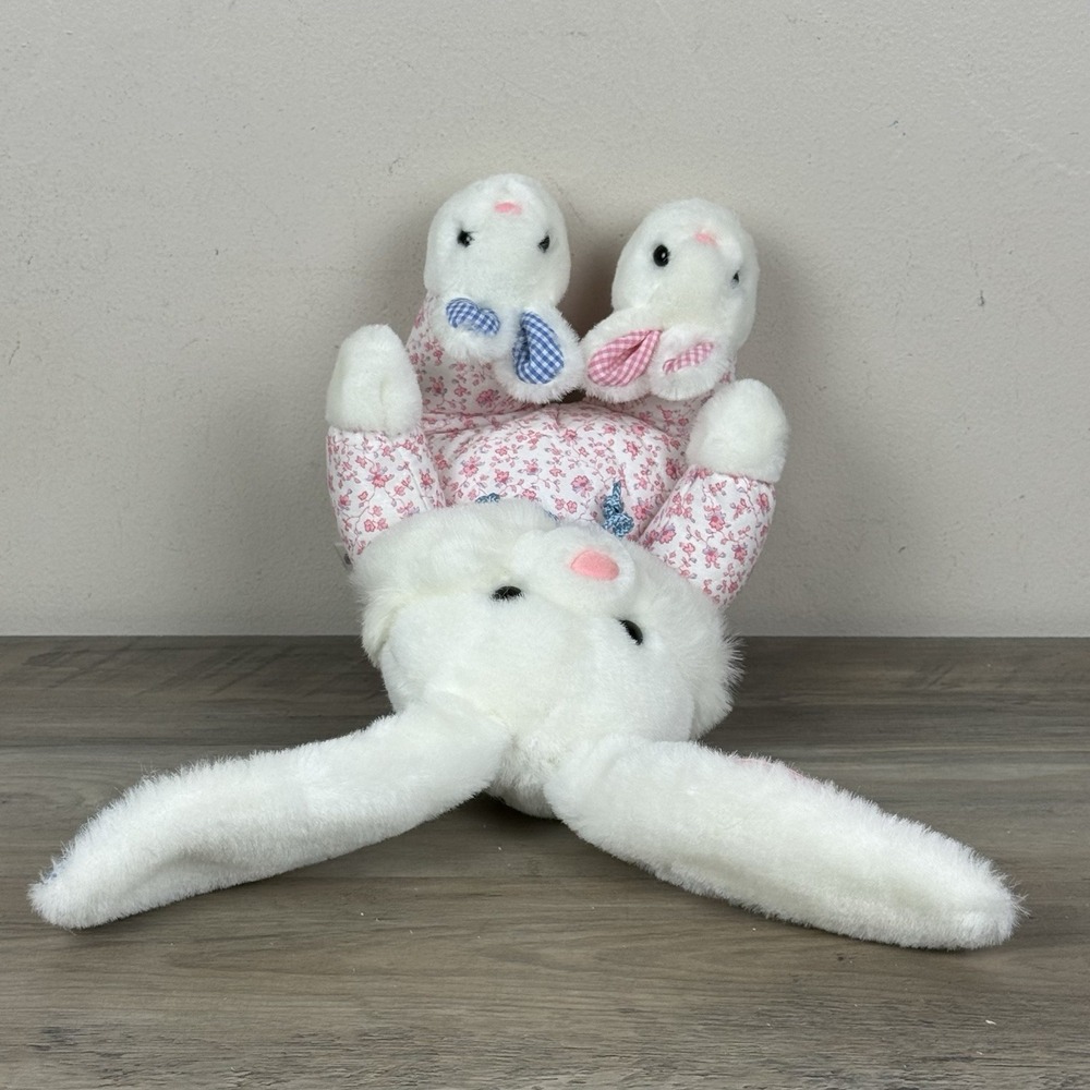 Vtg Rabbit Plush Deluxe Playthings Gingham Plaid Ears Bunny Slippers Pajamas 90s - Picture 7 of 11